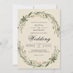 Invitación Boda de hojas de oliva Wreath Floral