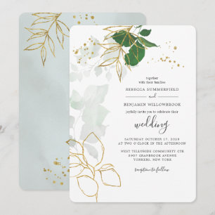 Invitación Boda de hojas de oro de eucalipto verde