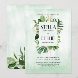 Invitación Boda de hojas de oro tropicales de monstera silves