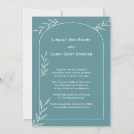 Invitación Boda de hojas de oro y azul claro