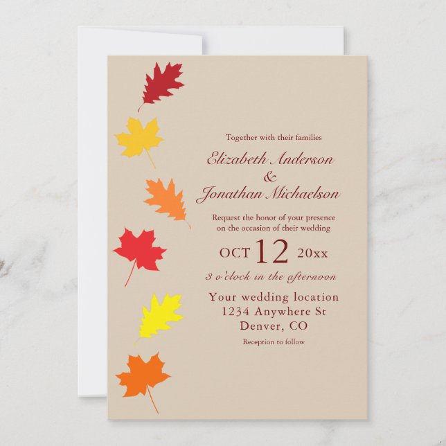 Invitación Boda de hojas de otoño (Anverso)