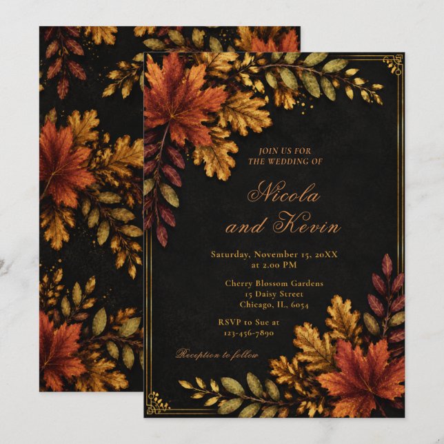 Invitación Boda de hojas de otoño (Anverso / Reverso)