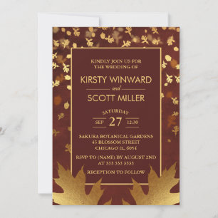 Invitación Boda de hojas de otoño de papel de oro