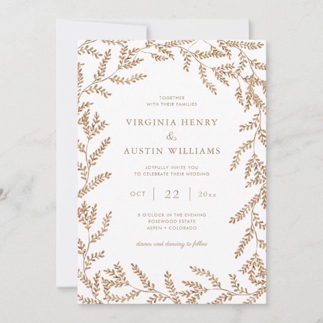 Invitación Boda de hojas de otoño en acuarela (Anverso)
