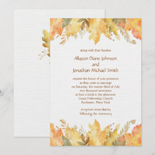 Invitación Boda de hojas de otoño en acuarela rústica  