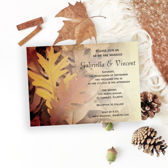 Invitación Boda de hojas de otoño pintadas (Fall in Love with this natural Autumn Leaves Wedding Invitation.)