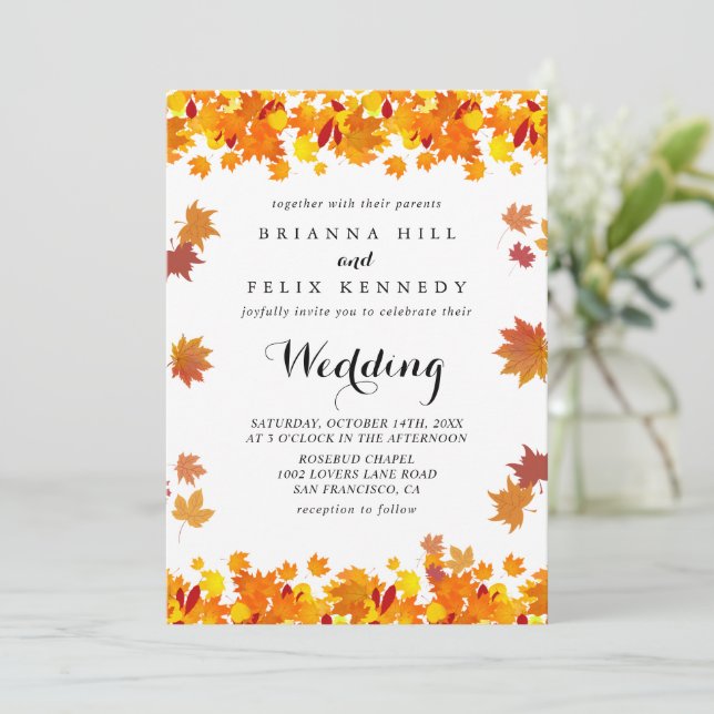 Invitación Boda de hojas de otoño rústicas (Anverso de pie)