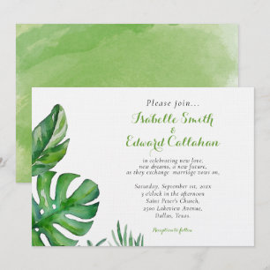 Invitación Boda de hojas de palma acuarela verde tropical