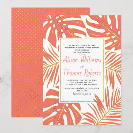 Invitación Boda de hojas de palma de monstera de coral vivo t