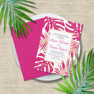 Invitación Boda de hojas de palma de monstera tropical rosa m