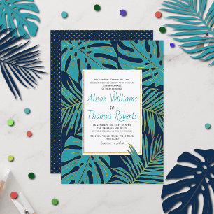 Invitación boda de hojas de palma de monstera tropical verde 