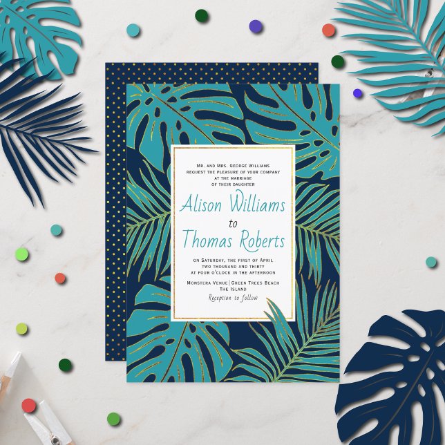 Invitación boda de hojas de palma de monstera tropical verde  (Subido por el creador)