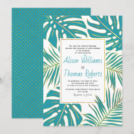 Invitación boda de hojas de palma de monstera tropical verde