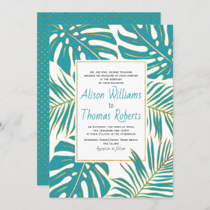 Invitación boda de hojas de palma de monstera tropical verde 