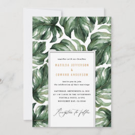 Invitación boda de hojas de palma tropical de colo