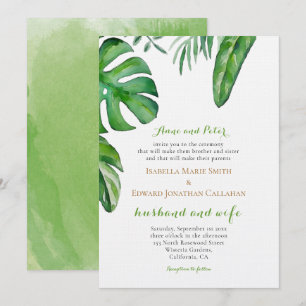 Invitación Boda de hojas de palma verdes tropicales acuarela