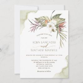 Invitación Boda de hojas de palmera secas tropicales verdes y