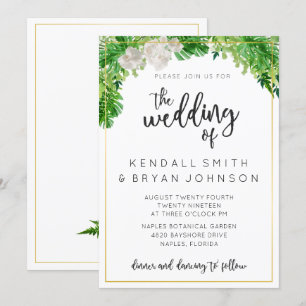 Invitación Boda de hojas de palmeras tropicales y de guirnald