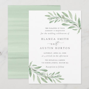 Invitación Boda de hojas de rama de olivo acuarela