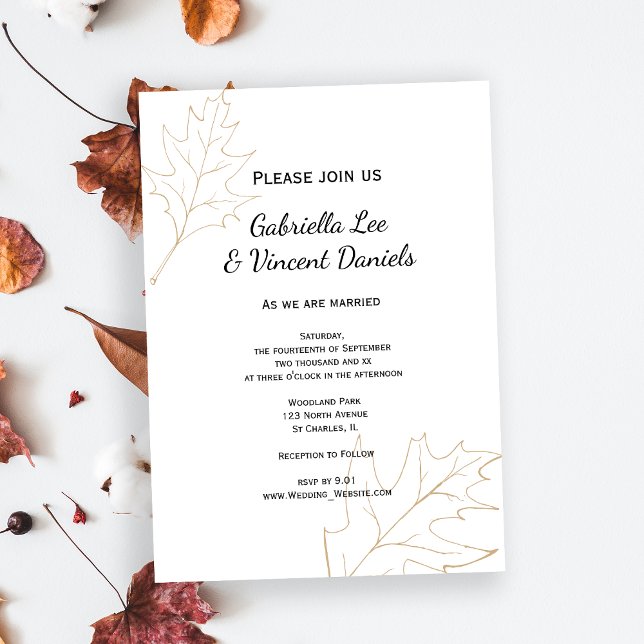 Invitación Boda de hojas de roble otoñales (Set the tone for your woodsy Fall marriage with the Autumn Oak Leaves Wedding Invitation.)