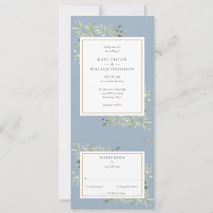 Invitación Boda de hojas de verde azul polvoriento todo en un