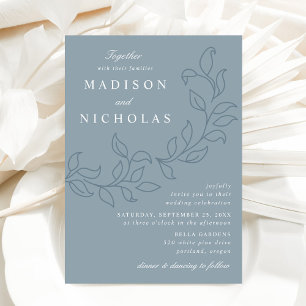 Invitación Boda de Hojas en Cascada Azul Polvoriento