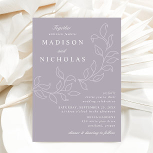 Invitación Boda de Hojas en Cascada Morado Polvoriento