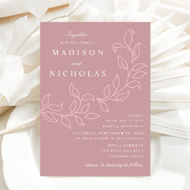 Invitación Boda de Hojas en Cascada Rosa Polvoriento