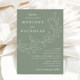 Invitación Boda de hojas en cascada verde salvia