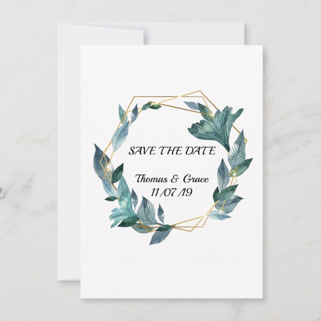 Invitación Boda de Hojas Enmarcadas con Acuarela Preciosa (Anverso)