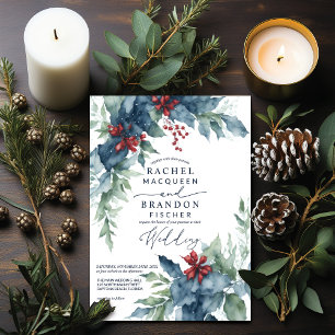 Invitación Boda de hojas florales inspiradas en navidades