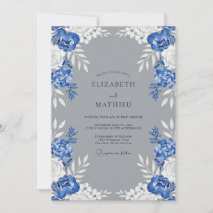 Invitación Boda de hojas gris y aciano