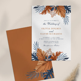 Invitación Boda de Hojas Marrones Rústicas y Azules de Median