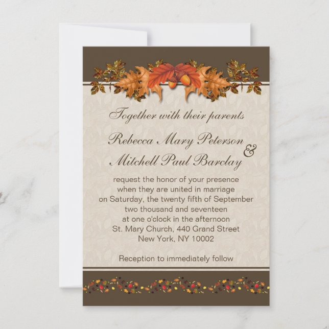 Invitación Boda de hojas otoñales (Anverso)