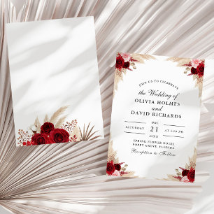 Invitación Boda de hojas secas y rosa borgoña Boho