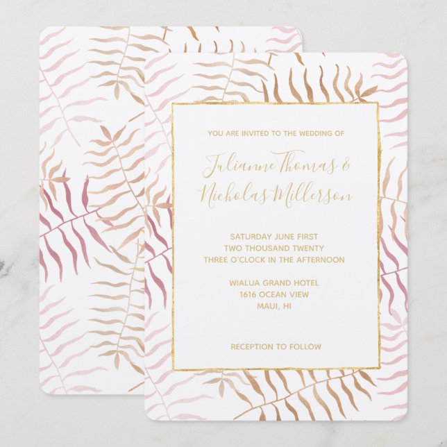 Invitación Boda de hojas tropicales (Anverso / Reverso)