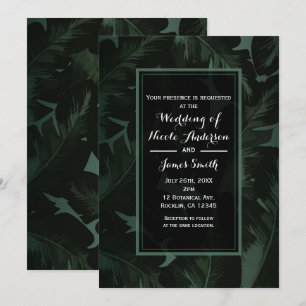 Invitación Boda de hojas tropicales chic verde y negro