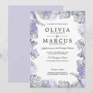 Invitación Boda de hojas tropicales de color húmedo de lavand