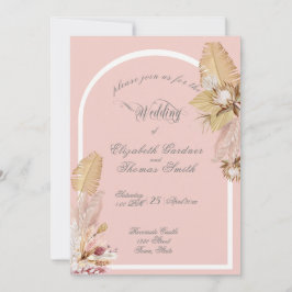 Invitación Boda de hojas tropicales de hierba de pompas bohem