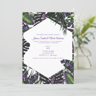 Invitación Boda de hojas tropicales púrpura y verde