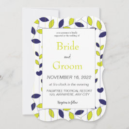 Invitación Boda de Hojas Tropicales Verde Azul