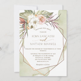 Invitación Boda de hojas tropicales verdes geométricas