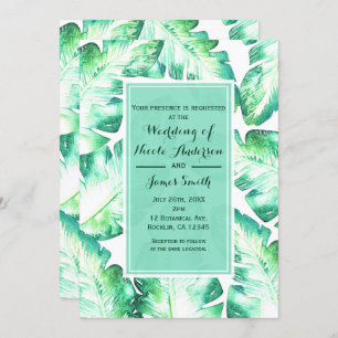 Invitación Boda de hojas tropicales verdes y blancas de playa