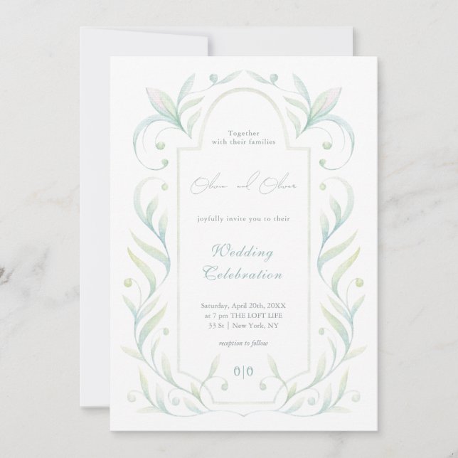 Invitación Boda de hojas verdes (Anverso)