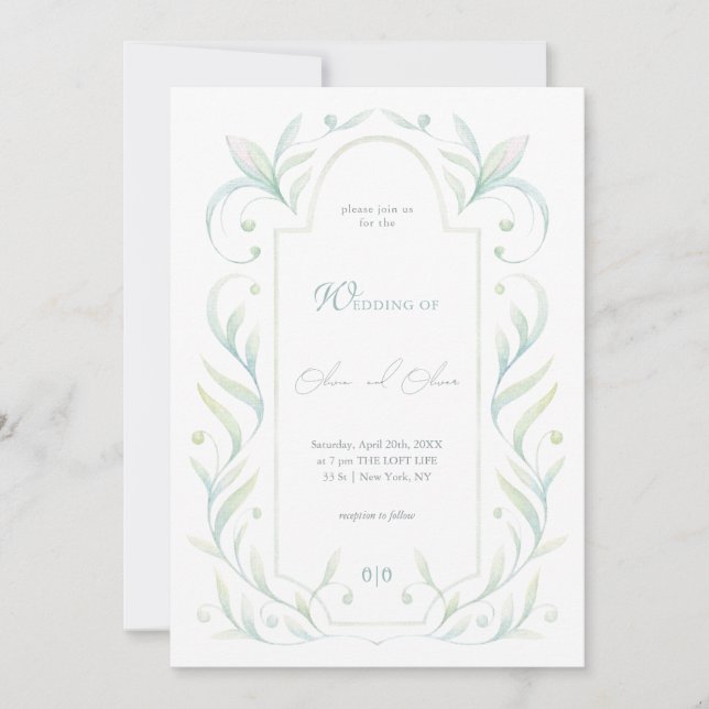 Invitación Boda de hojas verdes (Anverso)