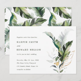 Invitación Boda de hojas verdes de color acuático tropical