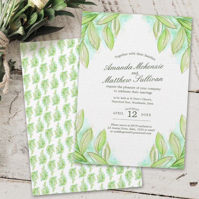 Invitación Boda de hojas verdes de primavera fresca (Subido por el creador)