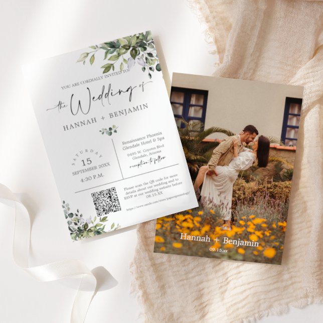 Invitación Boda de hojas verdes moderno de código QR mínimo f (Subido por el creador)