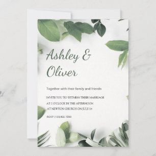 Invitación Boda de Hojas Verdes Simples y Verde Blanco