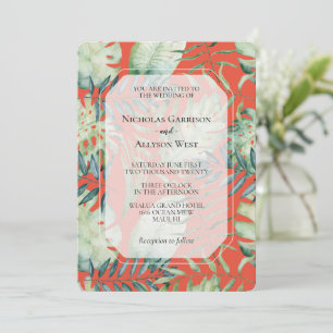 Invitación Boda de hojas verdes tropicales de menta naranja